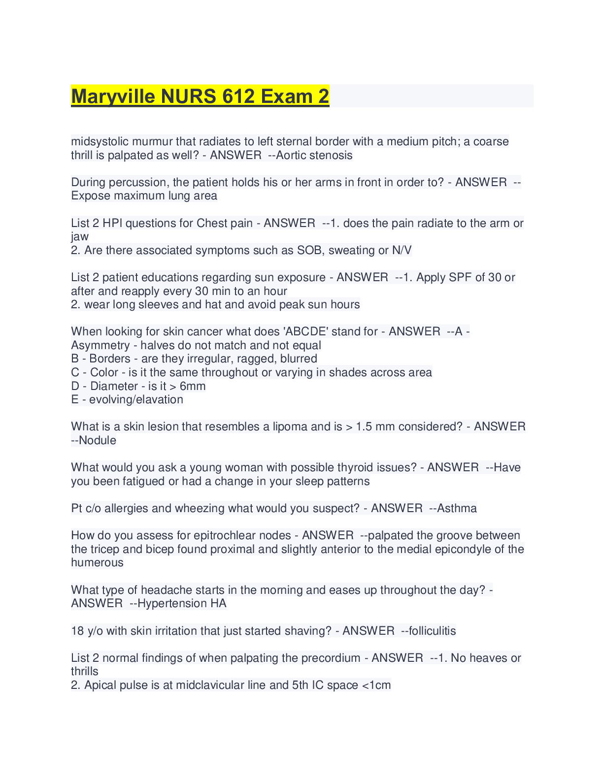 Preview image for Maryville NURS 612 Exam 2